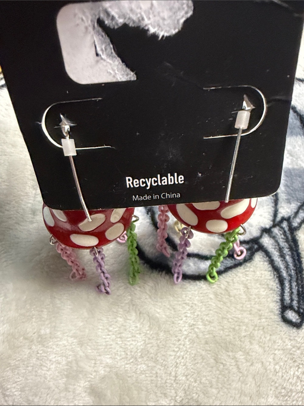 Red Mushroom Jellyfish Chain Earrings - - Picture 3 of 4